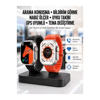 Yeni Model Akıllı Saat Ultra Smart Watch Gümüş Kasa 45mm Titreşim