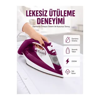 Yeni Nesil Kırmızı Buharlı Ütü 2200 Watt Seramik Tabanlı Yüksek Buhar Gücü Yeni Nesil