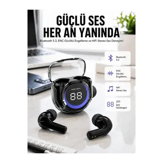 Kablosuz Dijital Göstergeli Powerbanklı IOS ve Android Uyumlu Kulaklık