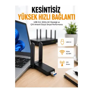 Mbps Wifi Alıcı Kablosuz Wifi Adaptörü Çift Band Çift Antenli Yeni Nesil