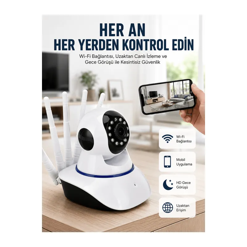 LED Aydınlatmalı 5 Antenli Motorlu 1080P Wifi Kamera Sensörlü Yeni Nesil