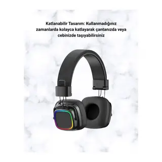 Kablosuz RGB Işıklı Katlanabilir Bluetooth Kulak Üstü Kulaklık