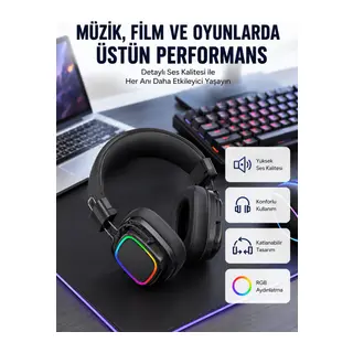 RGB Işıklı Katlanabilir Bluetooth 5.3 Kulak Üstü Kulaklık