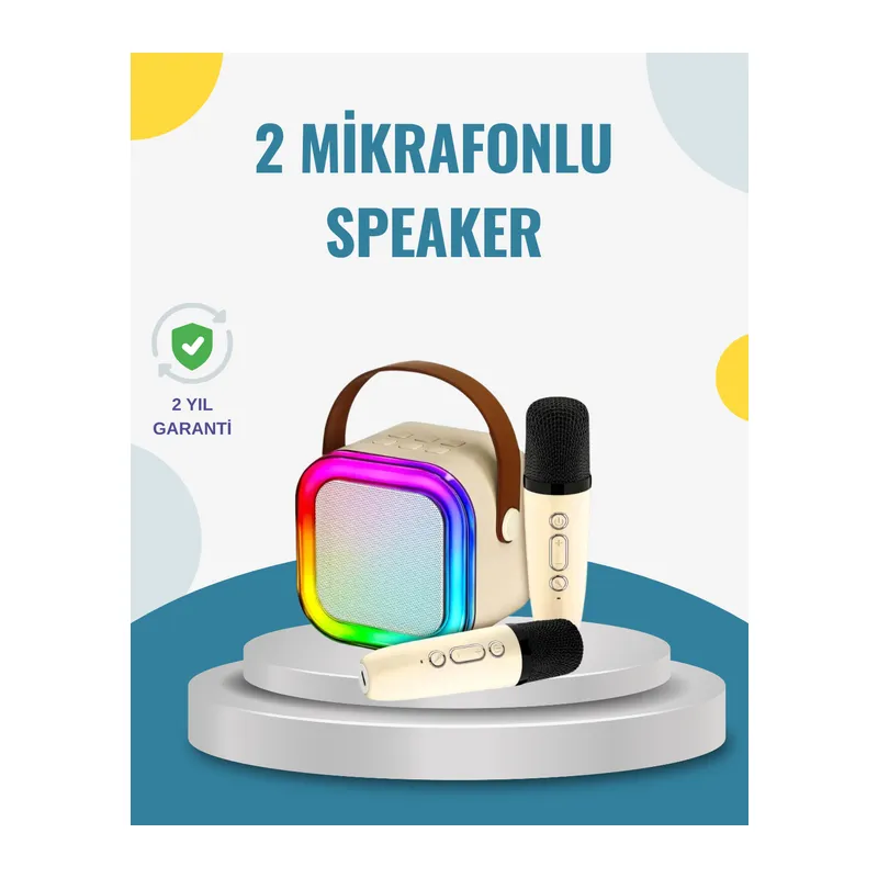 Kablosuz Karaoke Hoparlör – Çift Mikrofon ve LED Işıklı