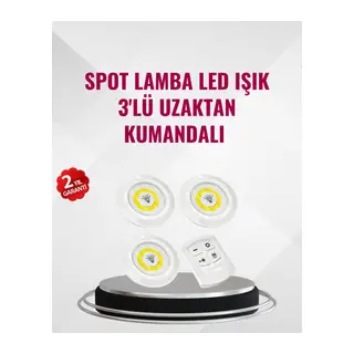 3 Lü Pilli Kablosuz Led Spot Lamba Seti Kumandalı Kolay Montaj Aydınlatma