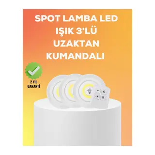 Çok Amaçlı Kullanım İçin Kablosuz Yapışkanlı 3 Lü Uzaktan Kumandalı Led Spot Lamba