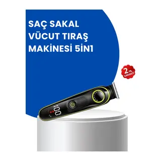Uzun Pil Ömürlü LED Göstergeli Erkek Bakım Seti 5-in-1 Saç Sakal Tıraş Makinesi