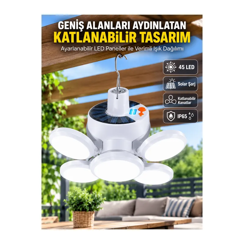 Solar Enerjili Katlanabilir Led Kamp ve Bahçe Lambası