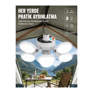 USB ve Solar Şarjlı Katlanabilir 5 Taraflı LED Lamba