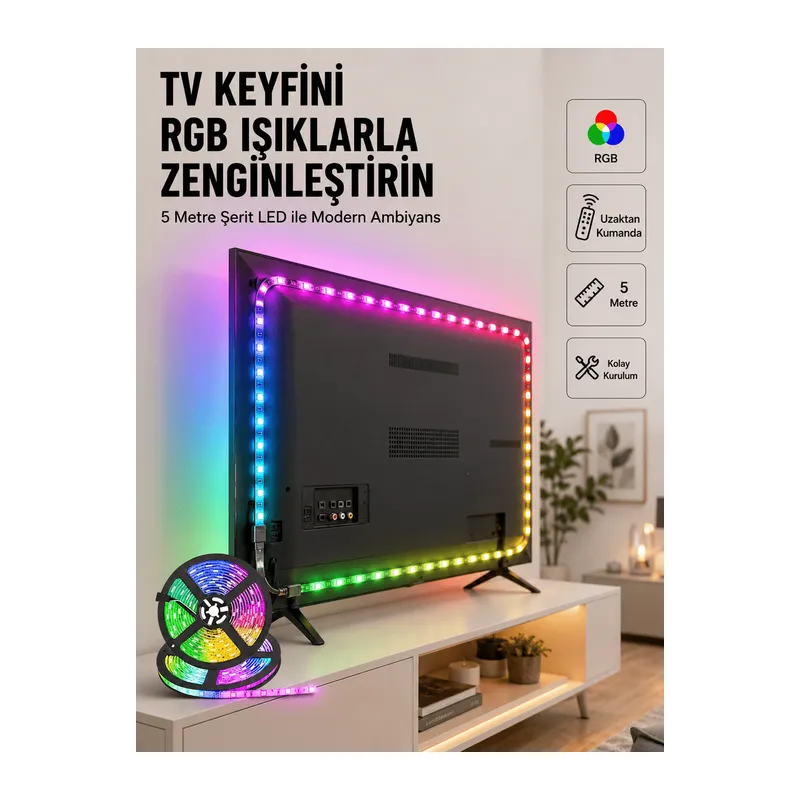 Enerji Tasarruflu RGB Şerit LED 5 Metre