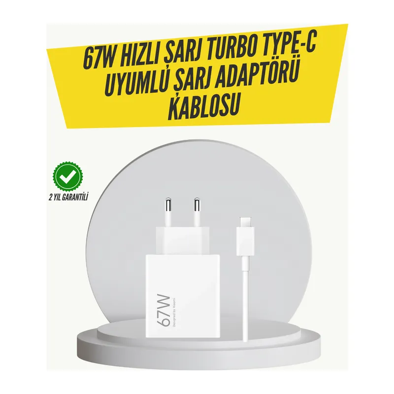 67W Turbo Hızlı Şarj Adaptörü ve Type-C Kablo Güvenli Şarj Teknolojisi