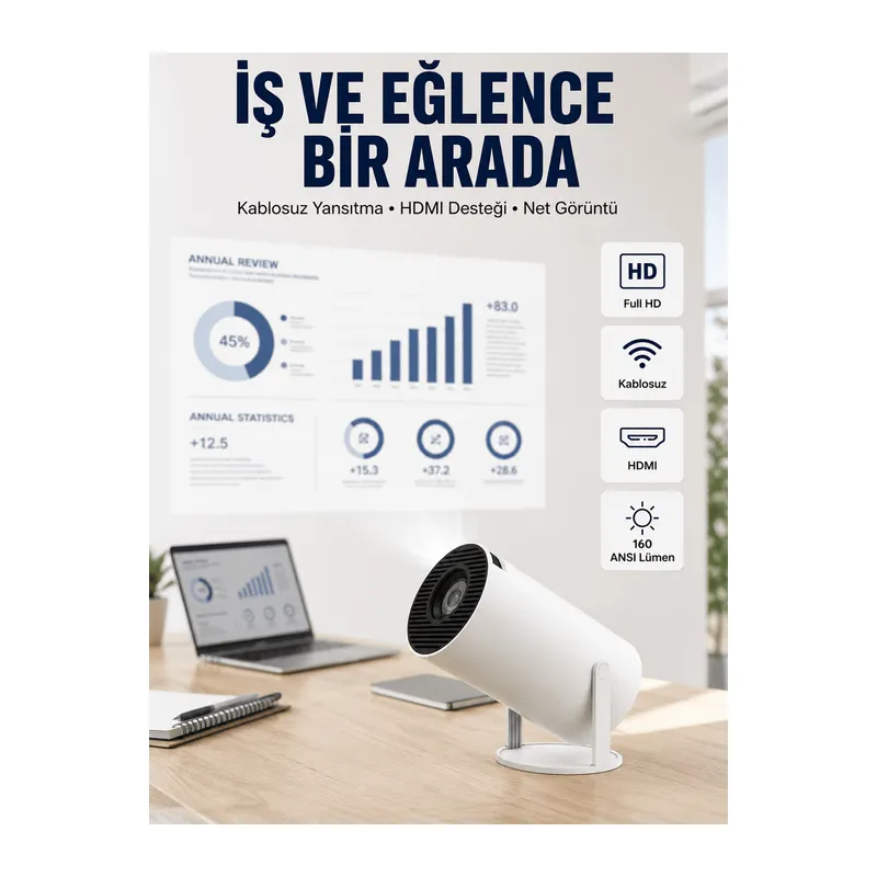 HDMI ve USB Girişli Uzun Ömürlü Ampullü Projeksiyon