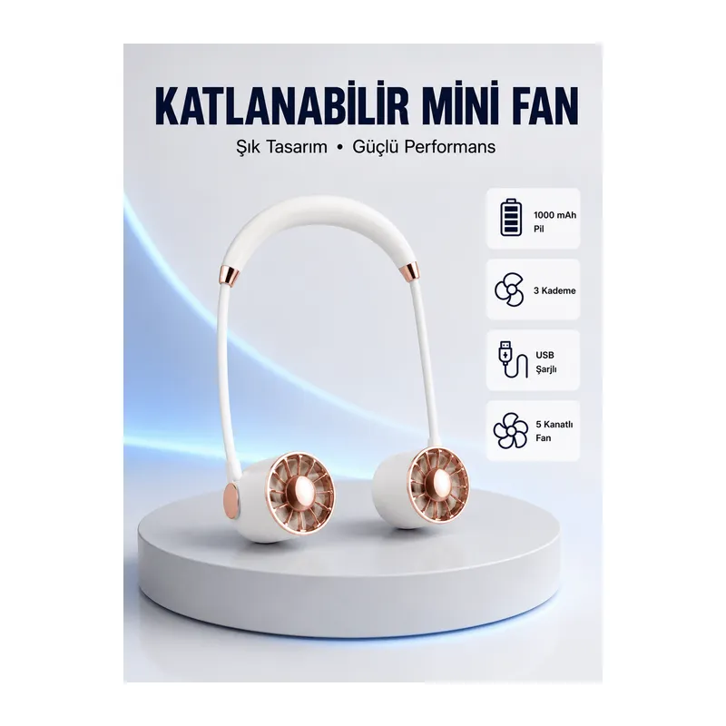 5 Kanatlı Sessiz Mini Fan 3 Vitesli Katlanabilir Asılabilir