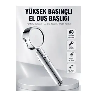 Kolay Montajlı 3 Modlu Yüksek Basınç Duş Başlığı