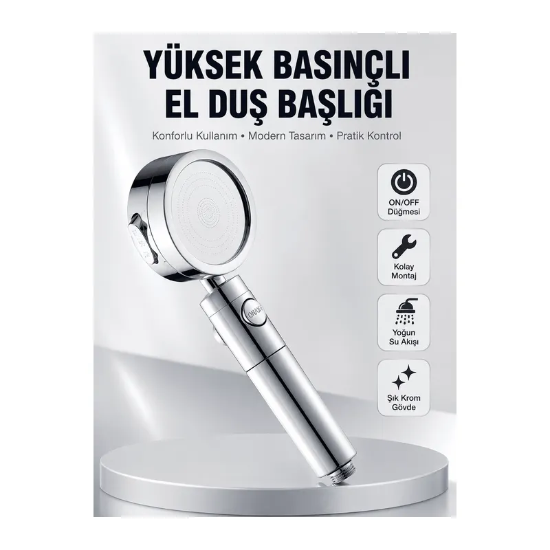 Kolay Montajlı 3 Modlu Yüksek Basınç Duş Başlığı