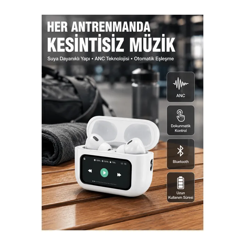 Otomatik Bağlantılı Bluetooth Kulaklık ANC Özellikli Su ve Ter Dayanıklı Yeni Nesil