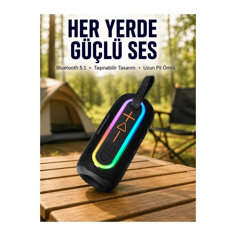 Renkli LED Işıklı Kablosuz Hoparlör IP67 Sertifikalı Yeni Nesil
