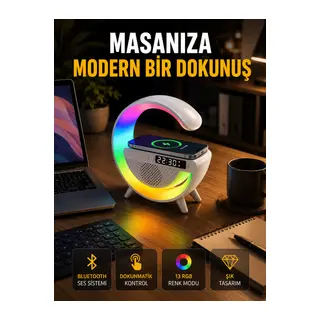 13 Renk Seçenekli Kablosuz Şarj Cihazlı LED Lamba
