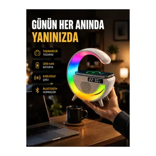 Kablosuz Şarjlı LED Masa Lambası Çalar Saat ve Beyaz Gürültü Özellikli