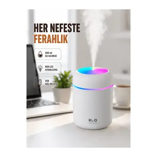 ABS Gövdeli 300ml USB Nemlendirici – Beyaz, Gri, Pembe Renk