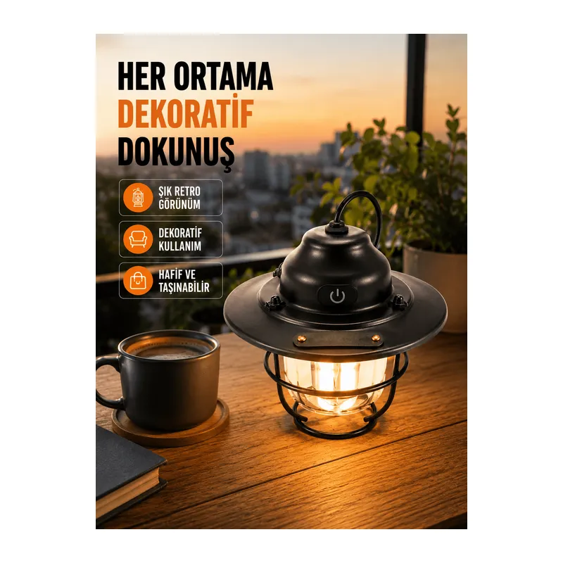 Hafif ve Taşınabilir Retro Tasarım Kamp Lambası