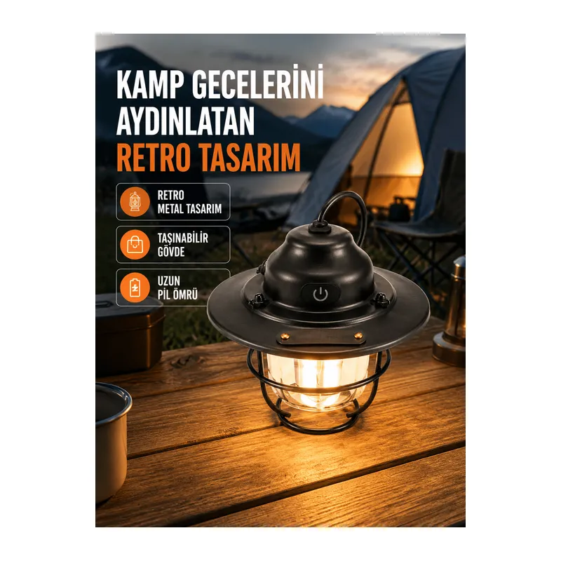 Dekoratif ve Fonksiyonel Taşınabilir Kamp Gece Lambası