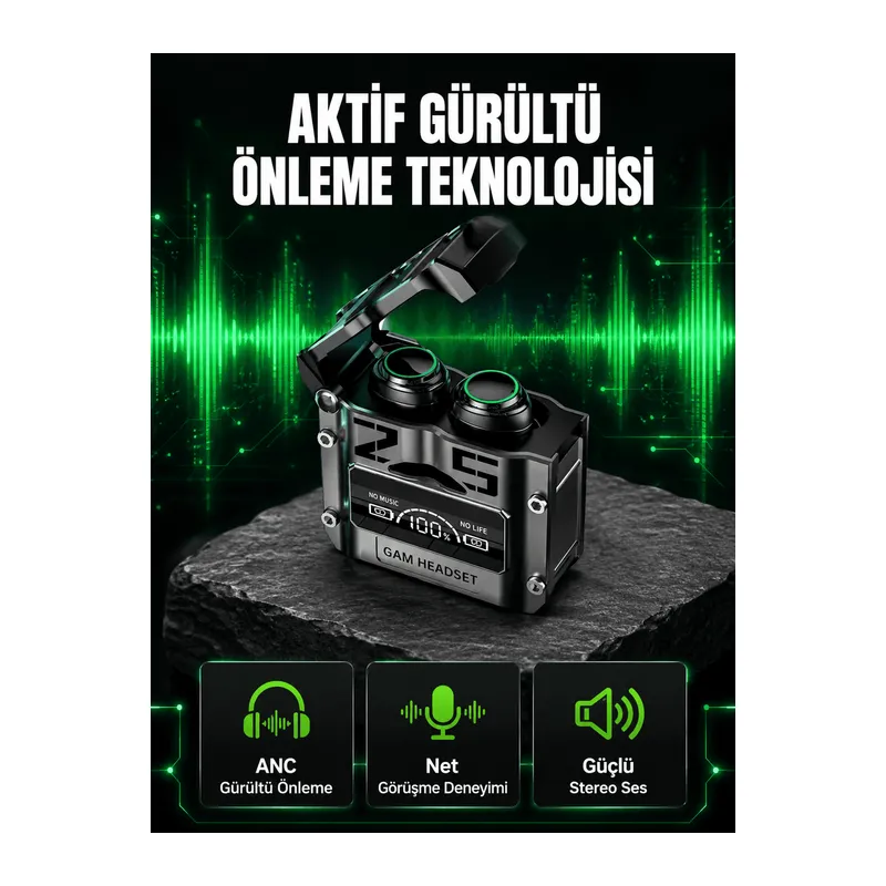 Bluetooth Kulaklık Kablosuz ANC Gürültü Önleyici Stereo Ses Yeni Nesil