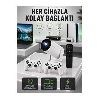 Portatif 4K Projeksiyon – 4.000 Uygulama, Kablosuz Yansıtma ve Bluetooth 5.0 Yeni Nesil
