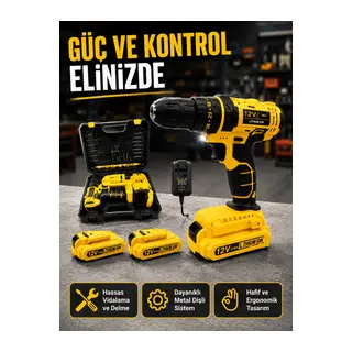12V Akülü Matkap | 20-30 Nm Tork, Çift Hız Ayarı ve LED Işık