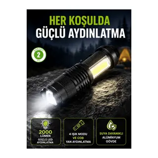 4 Modlu USB Şarjlı LED El Feneri Kamp ve Outdoor