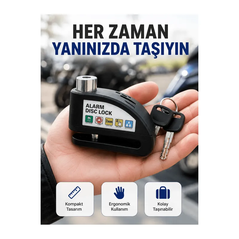 Çelik Gövdeli Alarm Disk Kilidi Motosiklet ve Bisiklet İçin Güvenlik Yeni Nesil