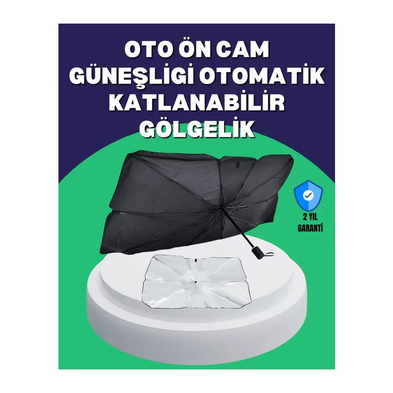 Şemsiye Tasarımlı Katlanabilir Araç Güneşliği – Geniş Uyumlu, UV Koruma