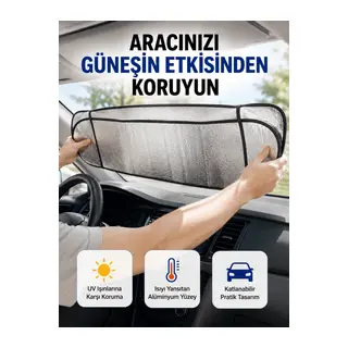 Metalize Reflektör Yüzeyli UV Koruyucu Araç Güneşliği – Serin ve Güvenli Sürüşler İçin