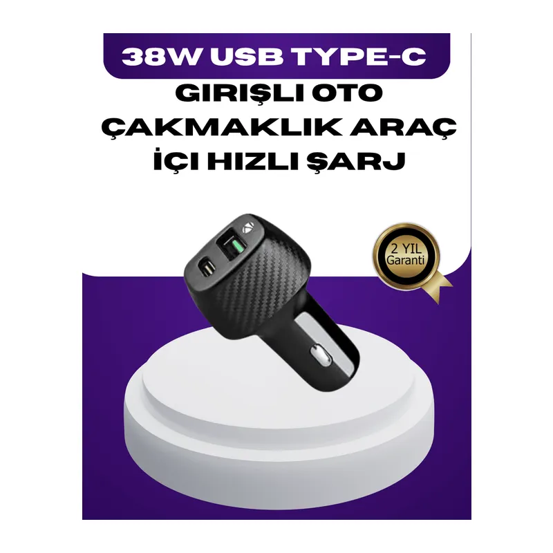 38W Çift Çıkışlı Araç Şarj Cihazı – Type-C ve USB PD Destekli