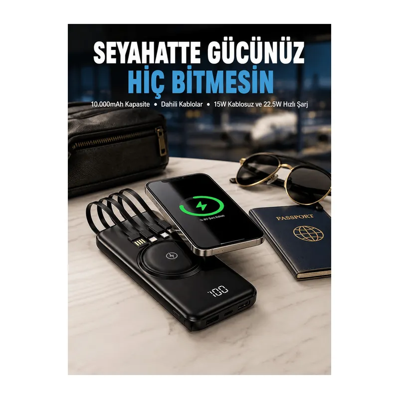 Kompakt Tasarım, Güçlü Performans – 10000mAh Kablosuz Powerbank