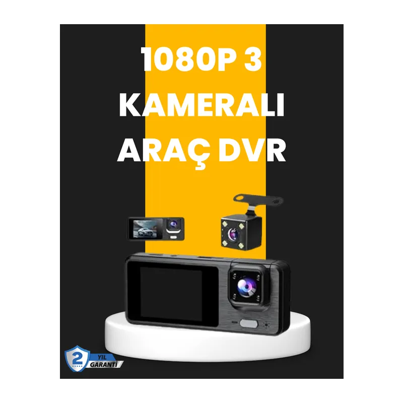 Çok Açılı Araç İçi DVR | Ön İç Arka Kamera, Döngü Video Kaydı