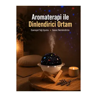Projektör ışıklı, aromaterapi uyumlu mini masaüstü hava nemlendirici cihaz