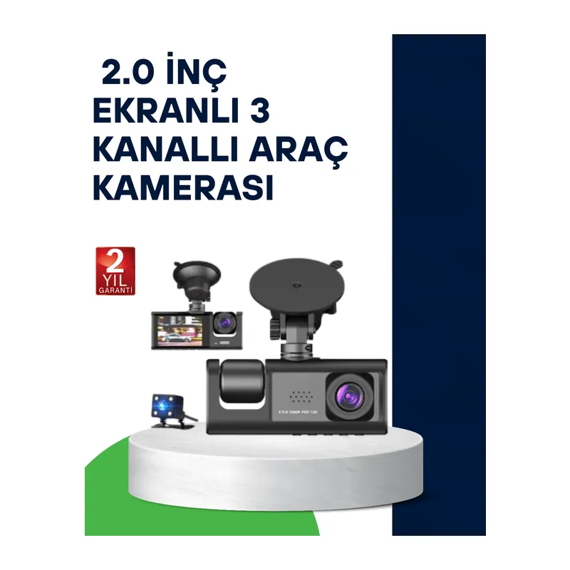 Üç Kameralı Araç Kamerası Full HD Gece Görüş G-Sensör