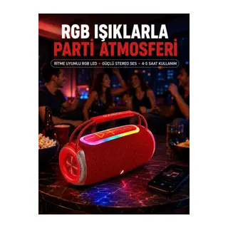 20W Güçlü Ses Çift Sürücülü RGB LED Işıklı Bluetooth 5.3 Hoparlör