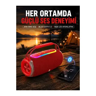 Suya Dayanıklı 20W RGB Hoparlör Bluetooth, USB, SD Kart ve AUX Girişli