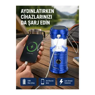 Güneş Enerjili Katlanabilir Kamp Feneri – USB Şarjlı, Hafif ve Çok Fonksiyonlu