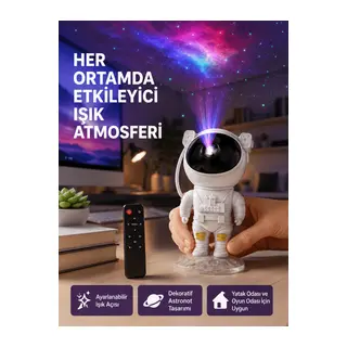 Astronot Yıldız Projeksiyon Lambası 8 Efektli Uzaktan Kumandalı Gece Işığı