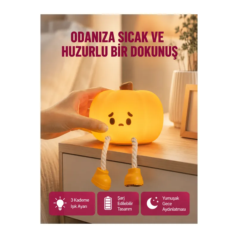 Dekoratif Pumpkin Gece Lambası Şarjlı Dokunmatik LED Işık Yeni Nesil