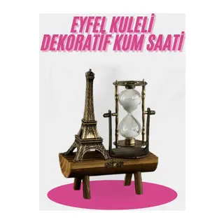 Eyfel Kulesi Tasarımlı Kum Saati Kristalleştirilmiş Kum Saati Dekoratif Ahşap Görünümlü