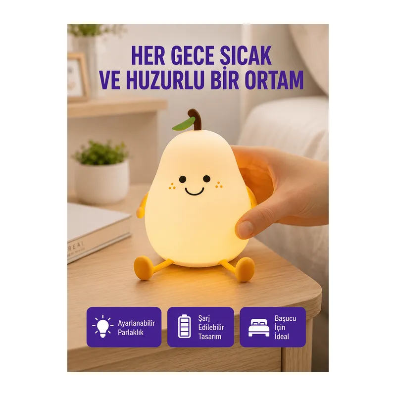 USB Şarjlı Armut Gece Lambası Dokunmatik Renk Değişimli