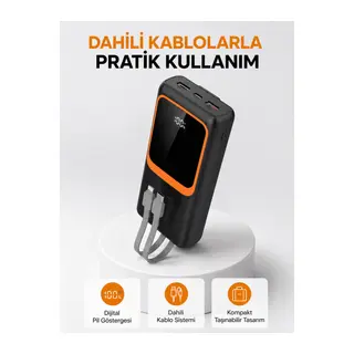 Powerbank 20000 mAh Dijital Ekranlı ve Çok Kablolu Hızlı Şarj Cihazı