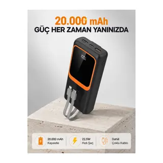 Powerbank 20000 mAh 22.5W Hızlı Şarjlı ve Kompakt Çoklu Kablo Çıkışlı