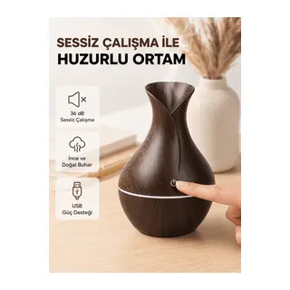 Ahşap Desenli Aromaterapi Difüzör 130 ml Ultrasonik ve 7 Renk LED Işıklı