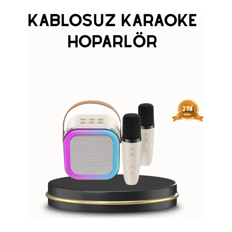 Bluetooth Karaoke Hoparlör Renkli LED Işıklı ve Type-C Şarjlı