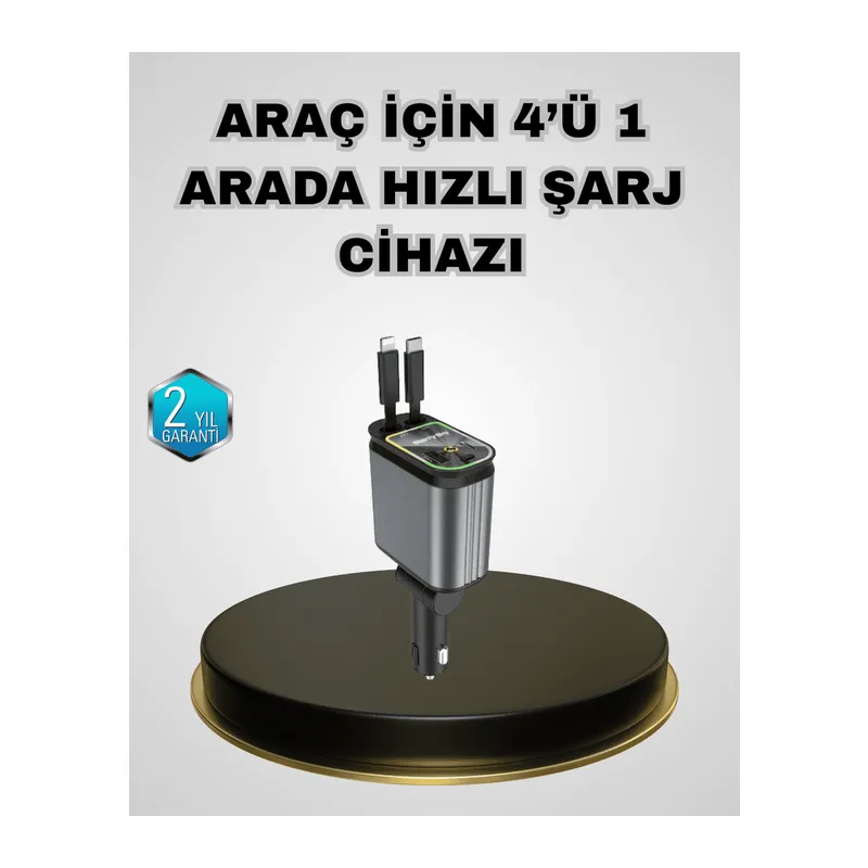 Araç Şarj Adaptörü 66W PD QC Hızlı Şarjlı ve Çekilebilir Kablolu